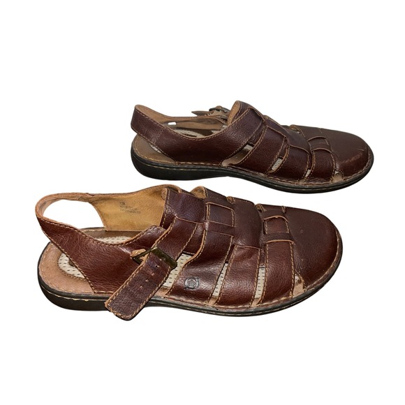 Born Mens Elbek Fisherman Closed Toe Sandals Dark Brown Leather Size 13M Buckle - Picture 2 of 8